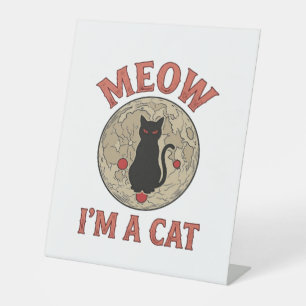 Funny Black Cat Moon Vintage Halloween Design_1 Pedestal Sign