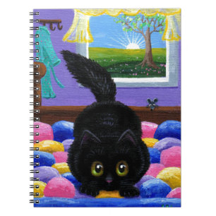 Funny Black Cat Mouse Bed Creationarts Notebook