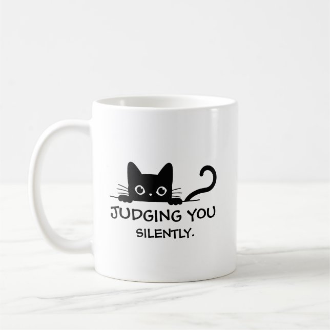 Funny Black Cat Mug – Judging You Silently (Left)