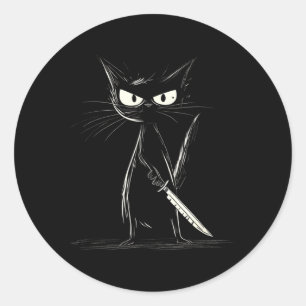 Funny Black Cat Murderous Cat With Knife Cats Fans Classic Round Sticker