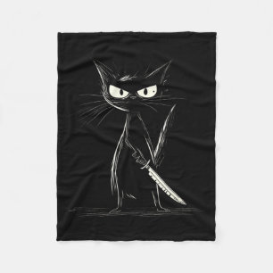 Funny Black Cat Murderous Cat With Knife Cats Fans Fleece Blanket