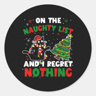 Funny Black Cat Naughty Santa Christmas Xmas Women Classic Round Sticker