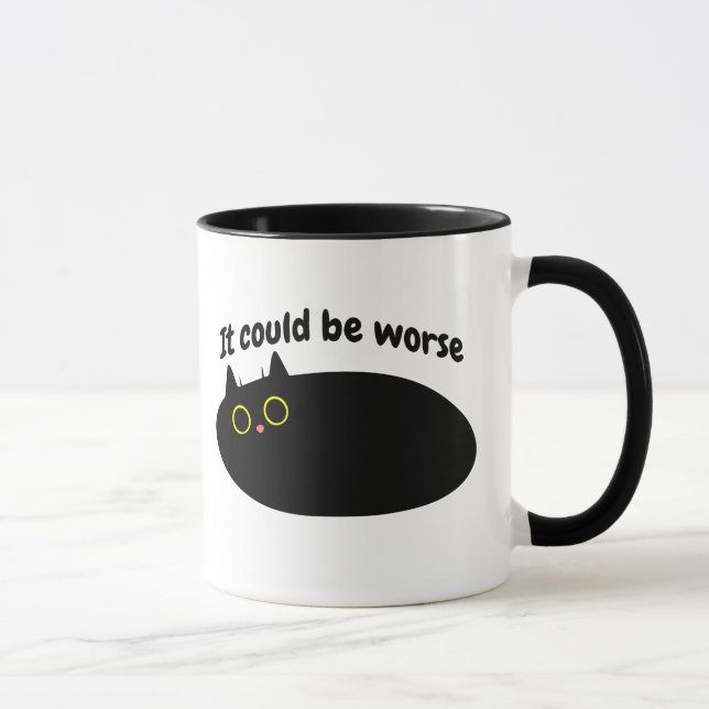 Funny Black Cat optimistic, good vibes, sarcastic  Mug (Right)