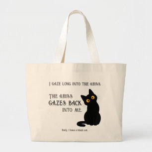 Funny Black Cat Parent Nietzsche Quote Tote Bag