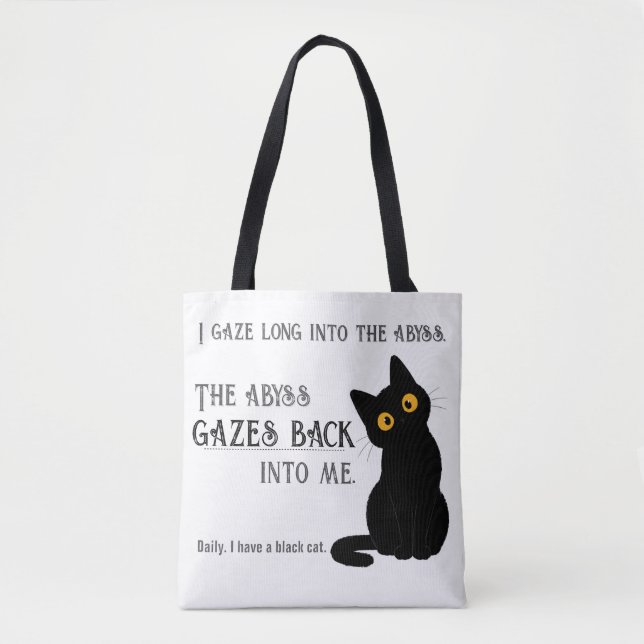 Funny Black Cat Parent Nietzsche Quote Tote Bag  (Front)