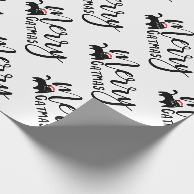Funny Black Cat Pattern Merry Catmas Chrismtas Wrapping Paper (Corner)