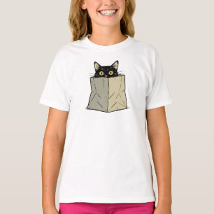 Funny Black Cat Peeking From Paper Grocery Bag T-S T-Shirt