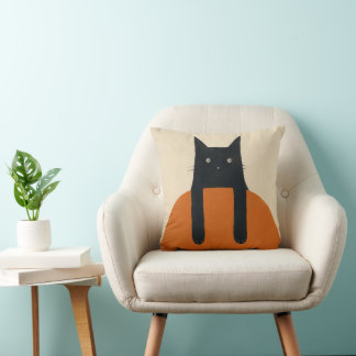 Funny Black Cat Peeking Minimal Mid Century Modern Cushion