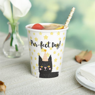 Funny Black Cat Perfect Day Birthday Paper Cups