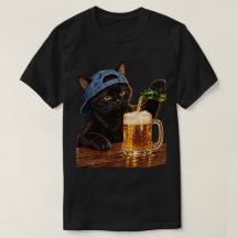 Funny Black Cat Pouring Beer in Backward Cap