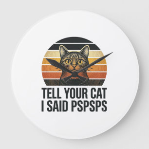 Funny Black Cat Pspsps Vintage Sunset Design_1 Large Clock