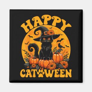Funny Black Cat Pumpkin Witch Kitten Full Moon Magnet