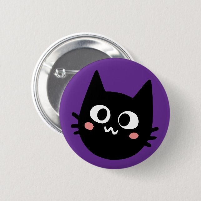 Funny Black Cat Purple 6 Cm Round Badge (Front & Back)