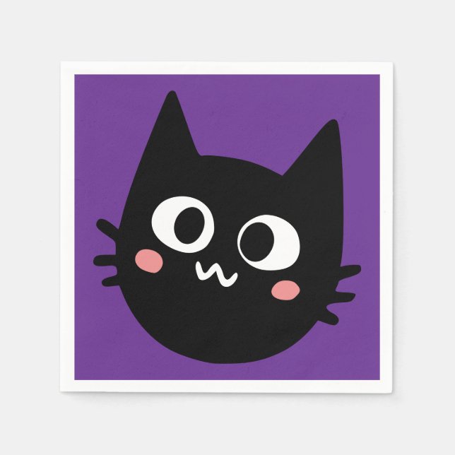 Funny Black Cat Purple Napkin (Front)