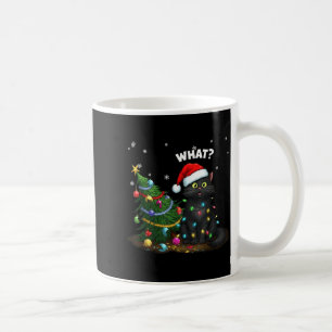 Funny Black Cat Pushing Christmas Tree  Coffee Mug