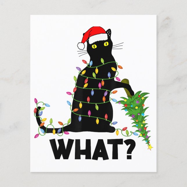 Funny Black Cat Pushing Christmas Tree Over Cat Ch (Front)