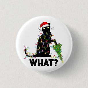 Funny Black Cat Pushing Christmas Tree Over Cat Ch 3 Cm Round Badge