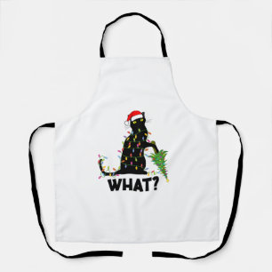 Funny Black Cat Pushing Christmas Tree Over Cat Ch Apron