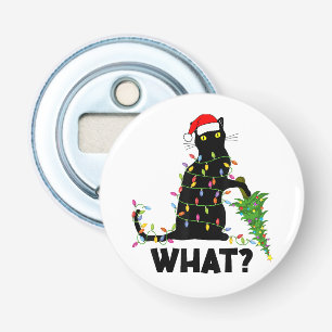 Funny Black Cat Pushing Christmas Tree Over Cat Ch Bottle Opener