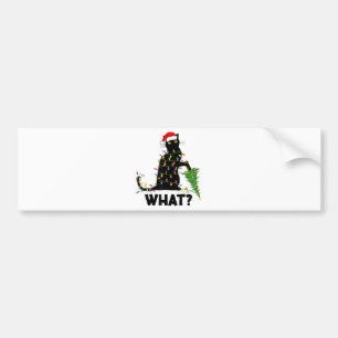 Funny Black Cat Pushing Christmas Tree Over Cat Ch Bumper Sticker