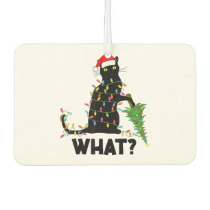 Funny Black Cat Pushing Christmas Tree Over Cat Ch Car Air Freshener