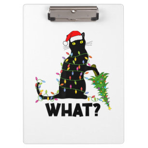 Funny Black Cat Pushing Christmas Tree Over Cat Ch Clipboard