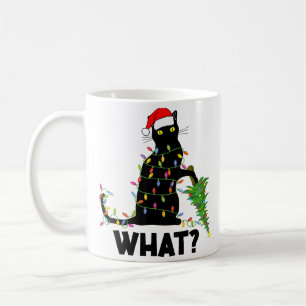 Funny Black Cat Pushing Christmas Tree Over Cat Ch Coffee Mug