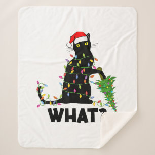 Funny Black Cat Pushing Christmas Tree Over Cat Ch Sherpa Blanket