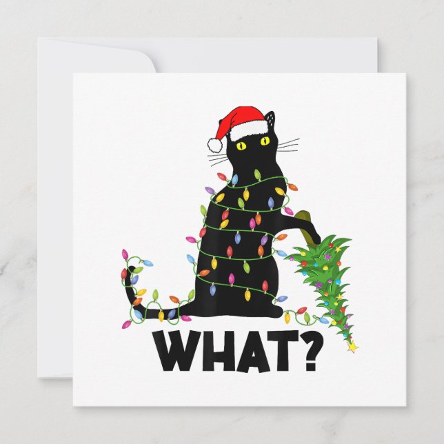 Funny Black Cat Pushing Christmas Tree Over Cat Ch Thank You Card (Front)