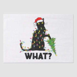 Funny Black Cat Pushing Christmas Tree Over Cat Ch Tissue Paper