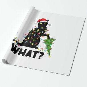 Funny Black Cat Pushing Christmas Tree Over Cat Ch Wrapping Paper