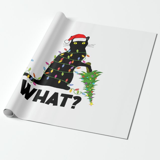 Funny Black Cat Pushing Christmas Tree Over Cat Ch Wrapping Paper (Unrolled)