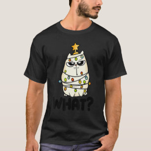 Funny Black Cat  Pushing Christmas Tree Over Cat W T-Shirt