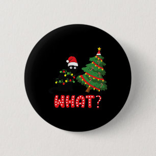 Funny Black Cat Pushing Christmas Tree Over Cat Wh 6 Cm Round Badge