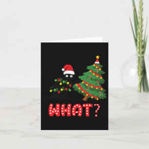 Funny Black Cat Pushing Christmas Tree Over Cat Wh Card