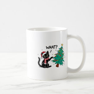 Funny Black Cat Pushing Christmas Tree Over Cat Wh Coffee Mug