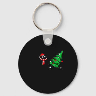 Funny Black Cat Pushing Christmas Tree Over Cat Wh Key Ring