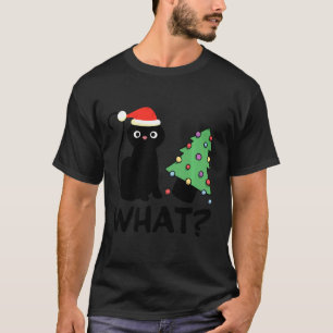 Funny Black Cat Pushing Christmas Tree Over Cat Wh T-Shirt