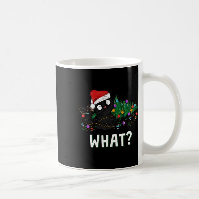 Funny Black Cat Pushing Christmas Tree Over Graphi Coffee Mug (Right)