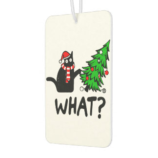 Funny Black Cat Pushing Christmas Tree Pet Lover Car Air Freshener