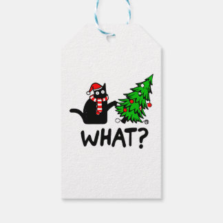 Funny Black Cat Pushing Christmas Tree Pet Lover Gift Tags