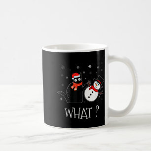 Funny Black Cat Pushing Snowman Christmas Winter C Coffee Mug