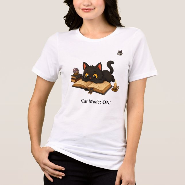 Funny Black Cat Reading Books Graphic Tee (Front)