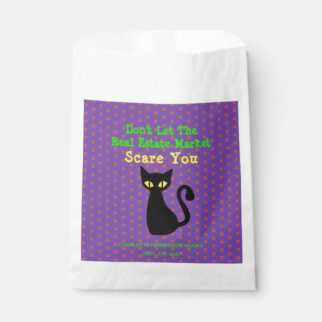 Funny Black Cat Real Estate Halloween Treat Favour Bag (Front)