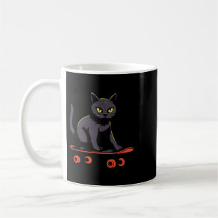 Funny Black Cat Riding A Skateboard Lazy Retro Coffee Mug