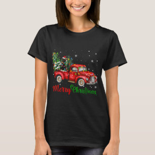 Funny Black Cat Riding Red Truck Christmas Tree Li T-Shirt