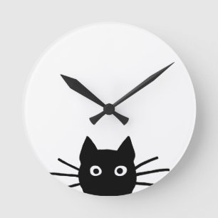 Funny Black Cat Round Clock