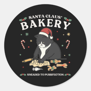 Funny Black Cat Santa Claus Bakery Kneaded To Purr Classic Round Sticker