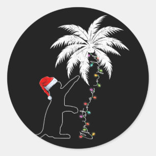 Funny Black Cat Santa Hat Hawaiian Christmas In Ju Classic Round Sticker