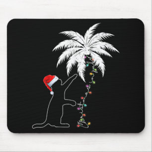 Funny Black Cat Santa Hat Hawaiian Christmas In Ju Mouse Pad